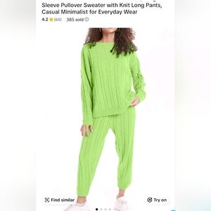 Bright Green Cable Knit Sweater and Pants Set